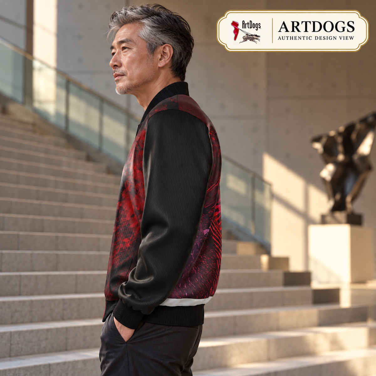 Love's Passion Men's Reversible Silk Bomber Jacket — Authentic Design View side A left profile