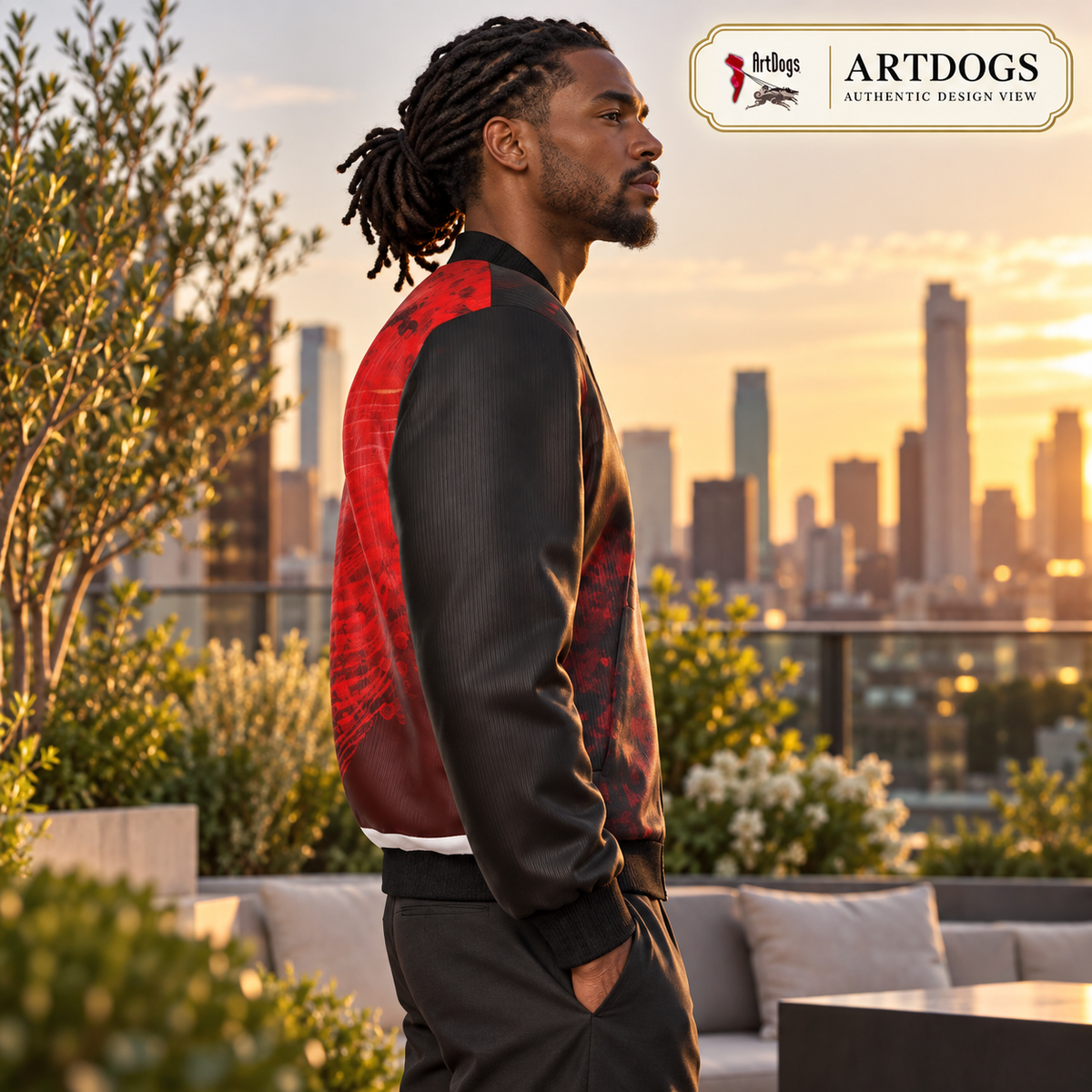 Love's Passion Men's Reversible Silk Bomber Jacket — Authentic Design View side A right profile