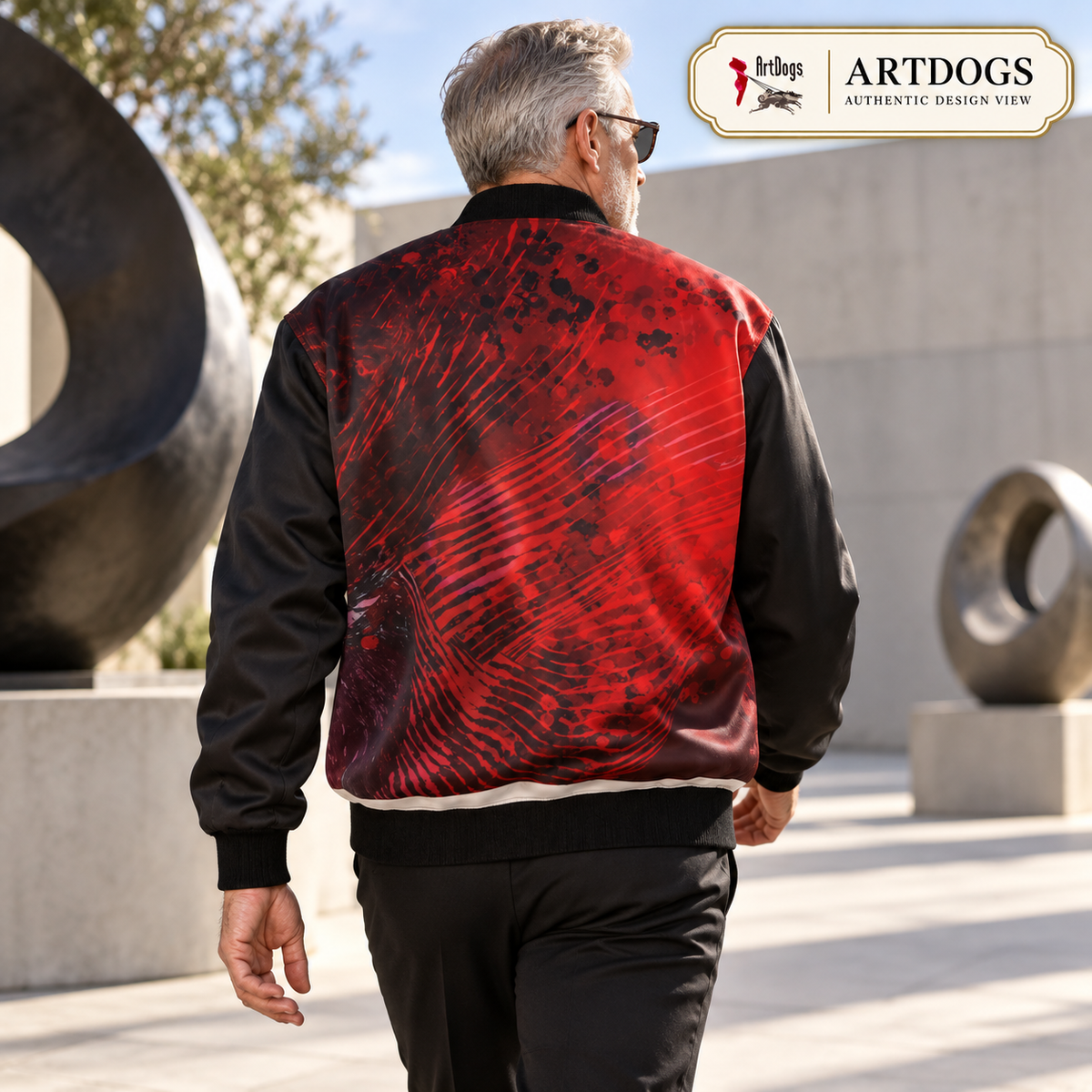 Love's Passion Men's Reversible Silk Bomber Jacket — Authentic Design View side A back