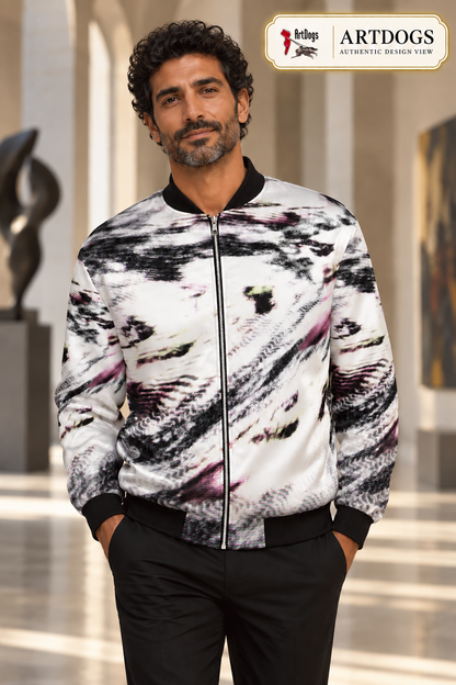 Love's Passion Men's Reversible Silk Bomber Jacket — Authentic Design View side B front