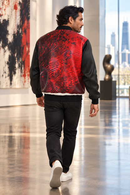 Love's Passion Men's Reversible Silk Bomber Jacket — photorealistic fashion side A back view