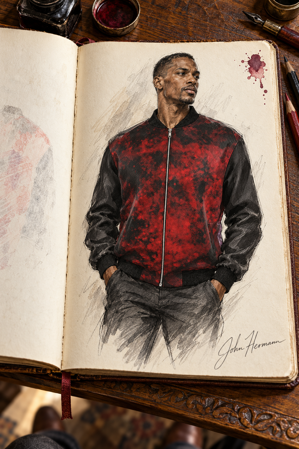 Love's Passion Men's Reversible Silk Bomber Jacket — Handbook side A front view