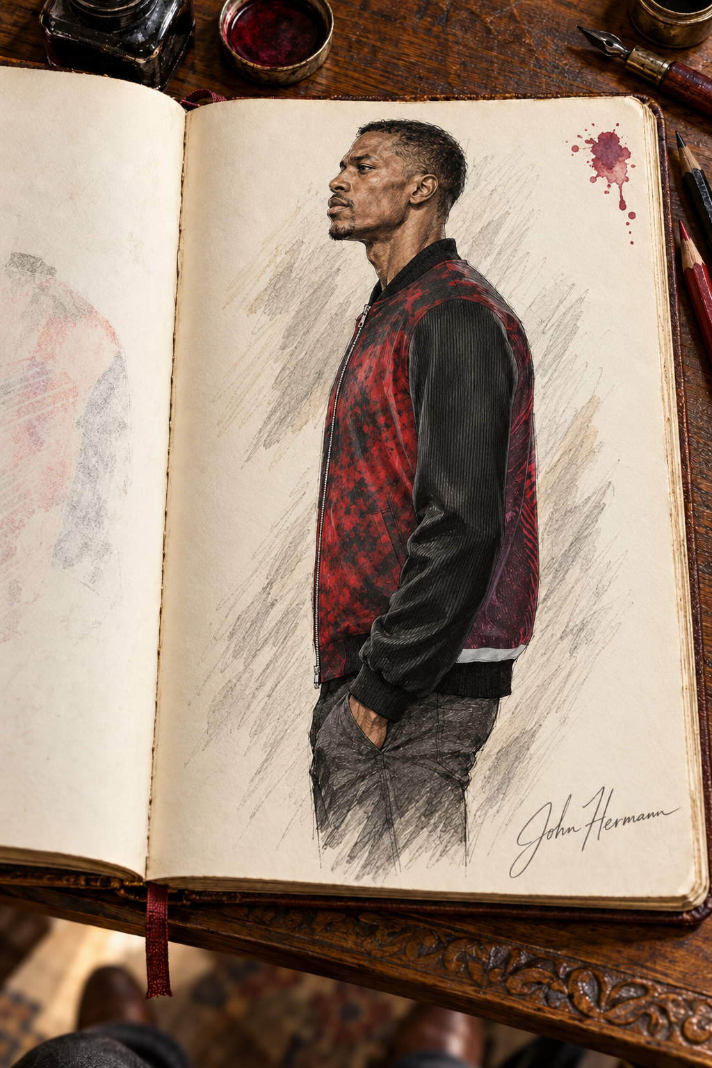 Love's Passion Men's Reversible Silk Bomber Jacket — Handbook side A left profile