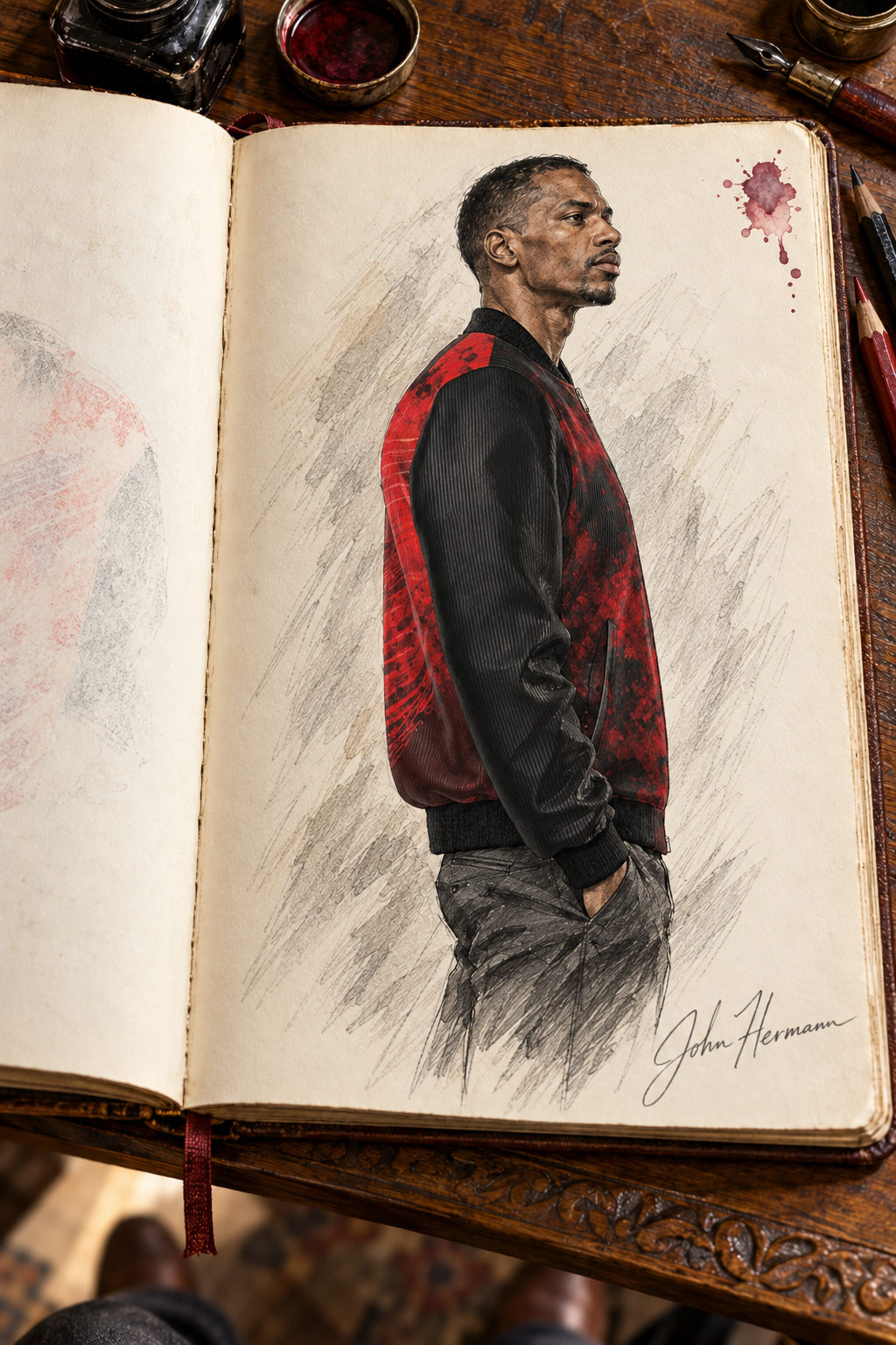 Love's Passion Men's Reversible Silk Bomber Jacket — Handbook side A right profile