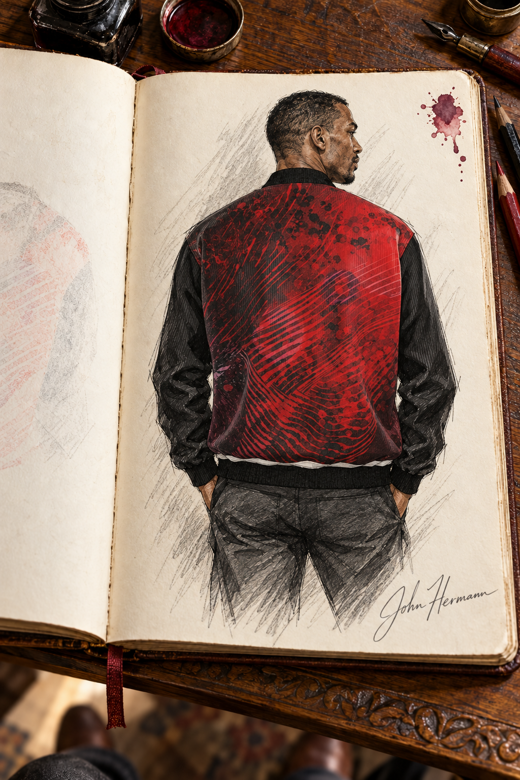 Love's Passion Men's Reversible Silk Bomber Jacket — Handbook side A back view