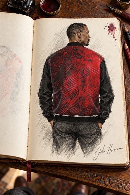 Love's Passion Men's Reversible Silk Bomber Jacket — Handbook side A back view
