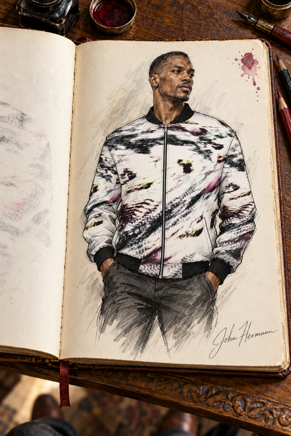 Love's Passion Men's Reversible Silk Bomber Jacket — Handbook side B front view