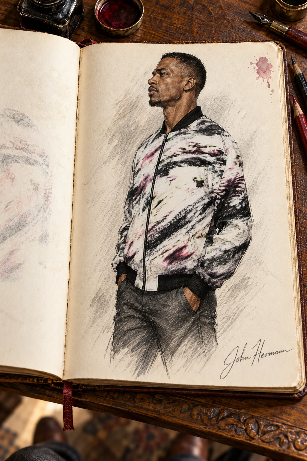 Love's Passion Men's Reversible Silk Bomber Jacket — Handbook side B left profile