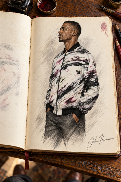Love's Passion Men's Reversible Silk Bomber Jacket — Handbook side B left profile