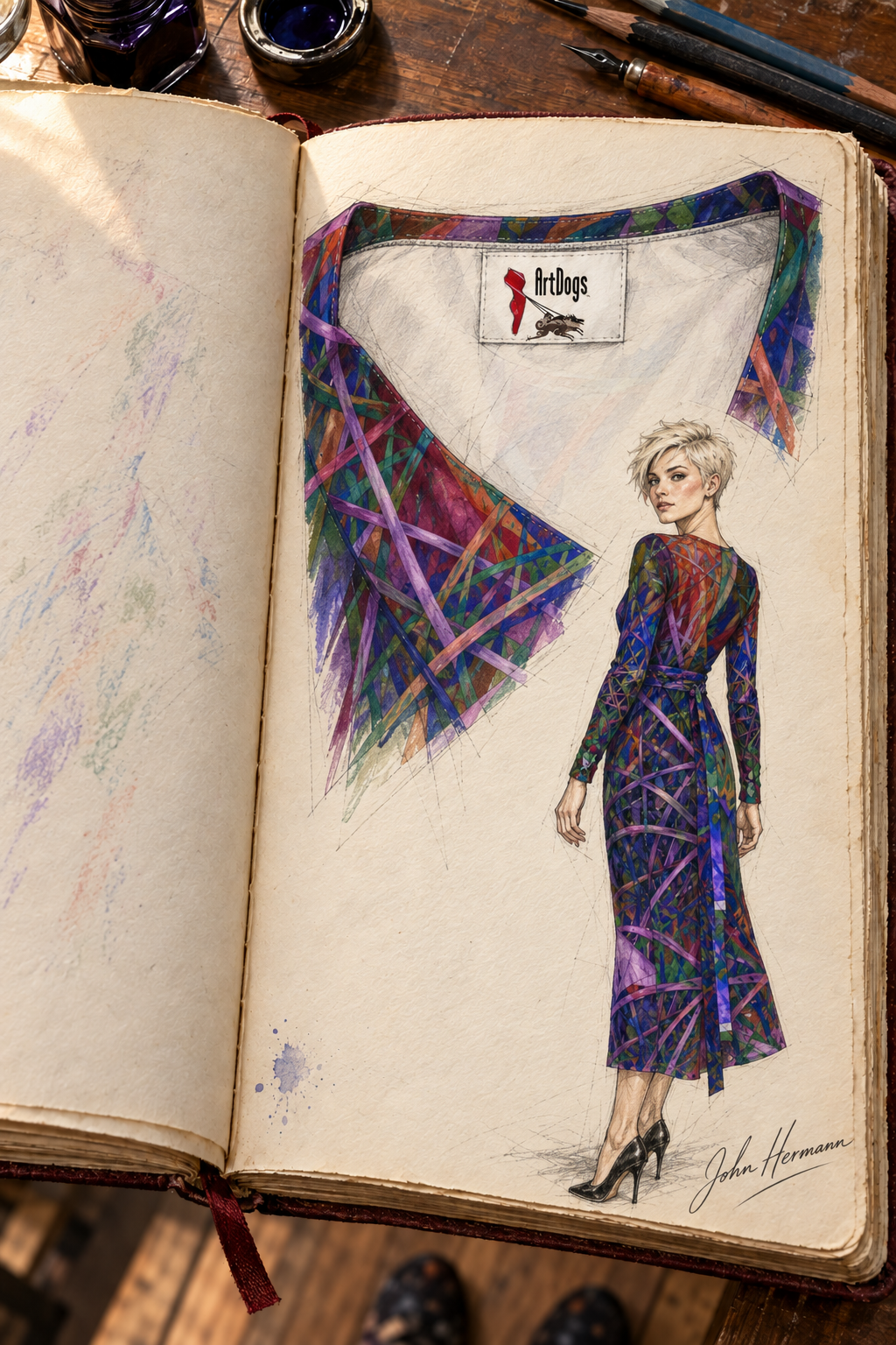 Metroid Prime Calf or Below length Long Wrap Dress — hand-drawn designer Handbook, interior label, Long length.