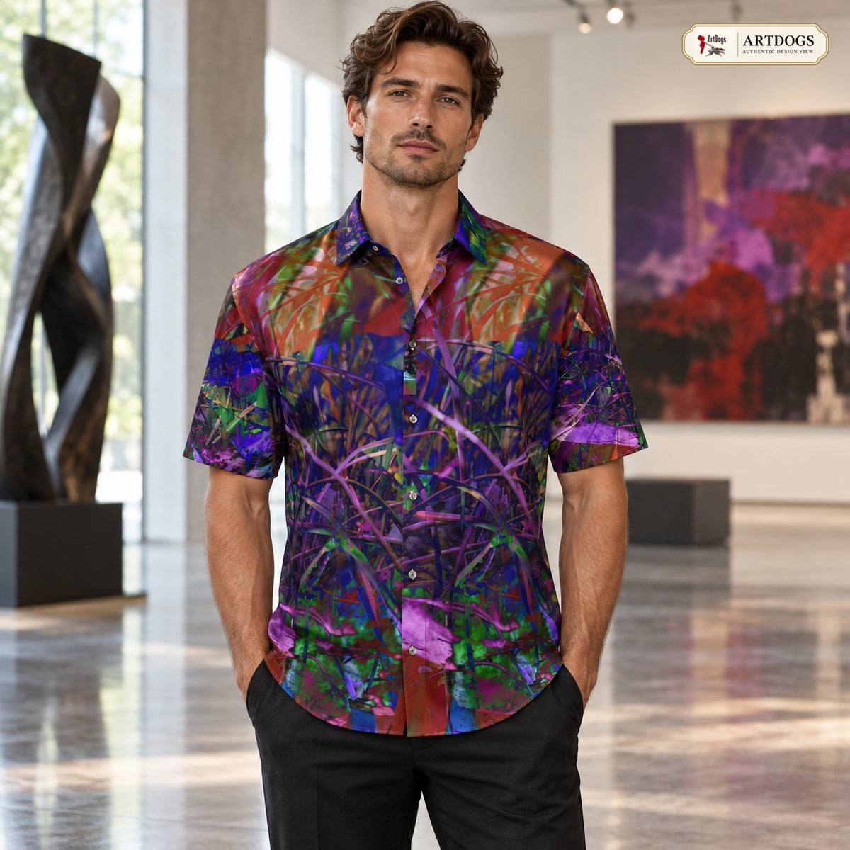 ARTDOGS Authentic Design View of Metroid Prime men's short sleeve shirt — straight full front