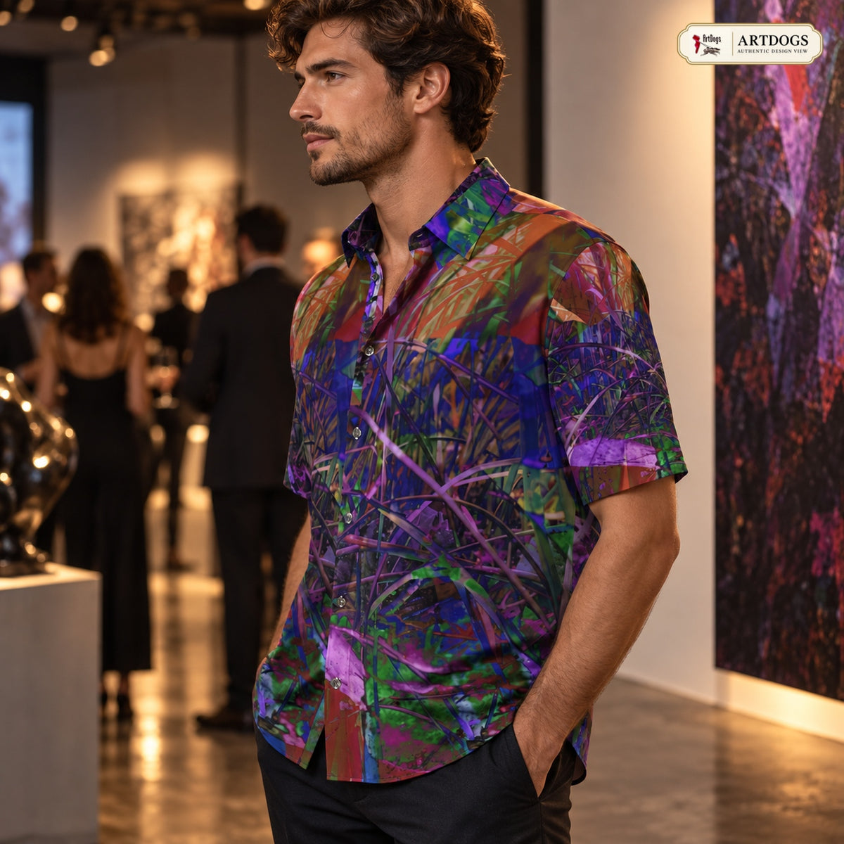 ARTDOGS Authentic Design View of Metroid Prime men's short sleeve shirt — left three-quarter/profile