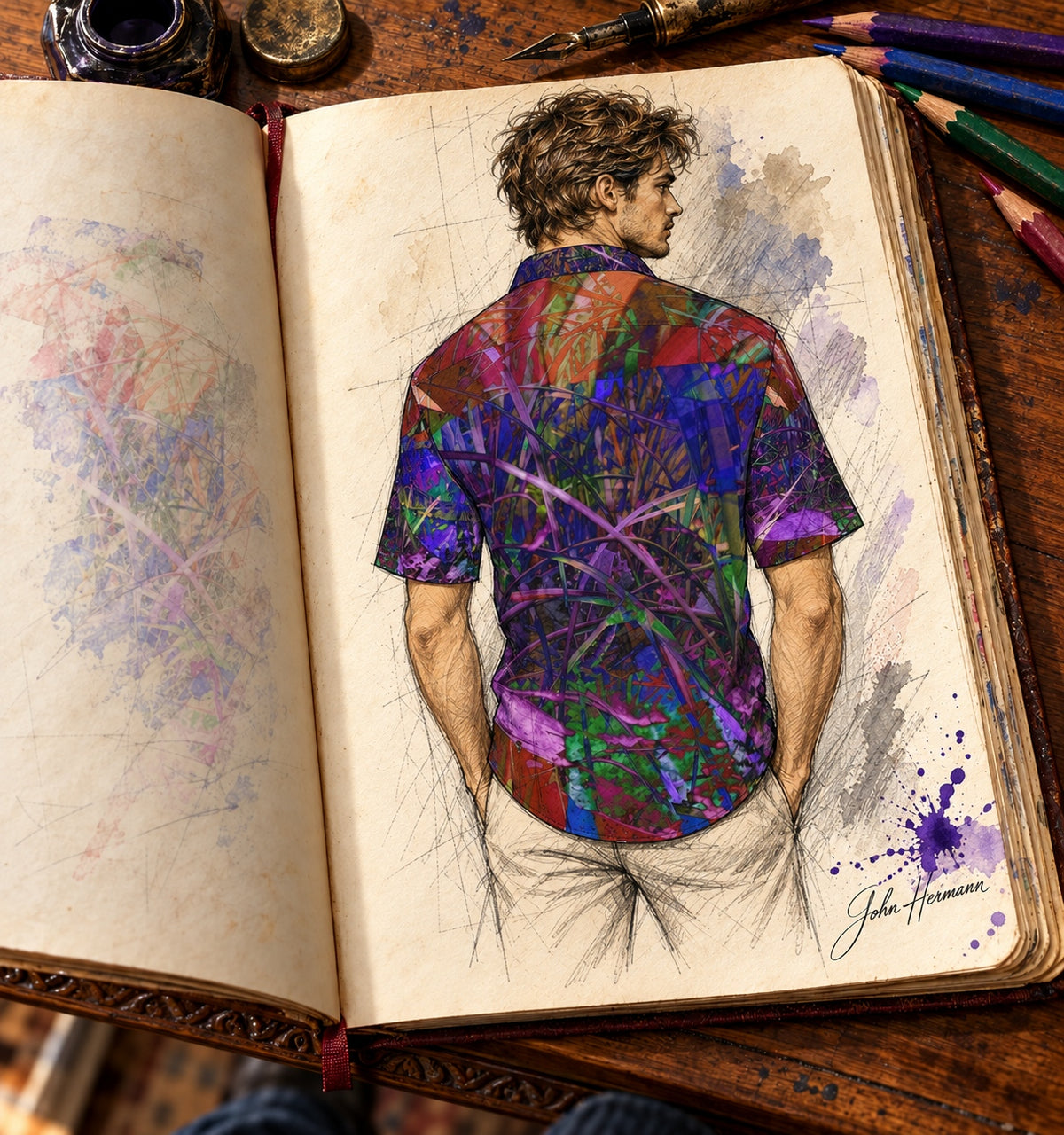 ArtDogs Handbook designer sketch of Metroid Prime men's short sleeve shirt — full back