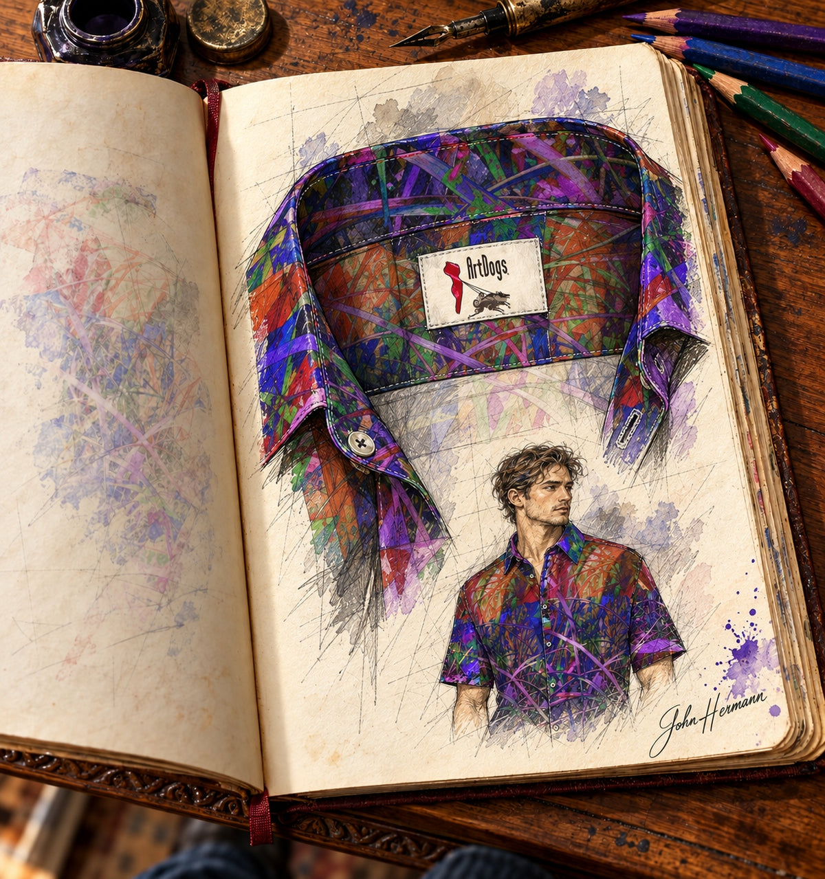 ArtDogs Handbook designer sketch of Metroid Prime men's short sleeve shirt — worn interior center-back label detail