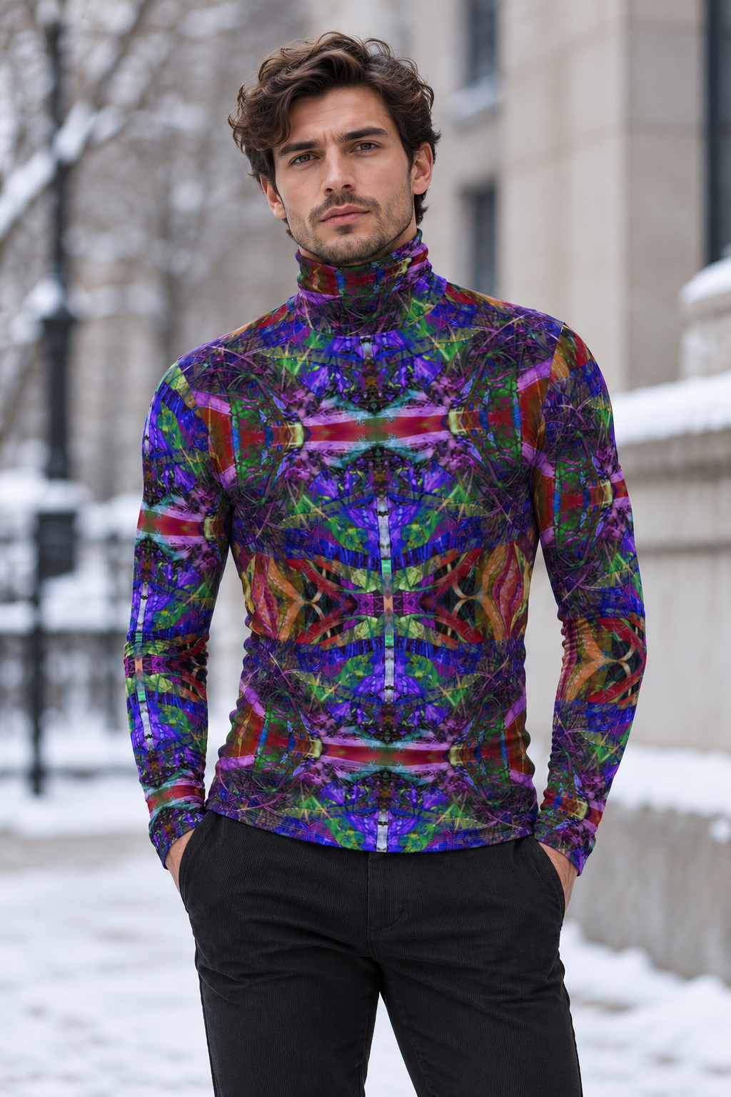 ArtDogs Metroid Prime mens slim fit roll neck — fashion F01-front-winter