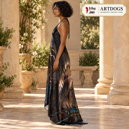 Peacock Feathers Halterneck backless dress — Authentic left
