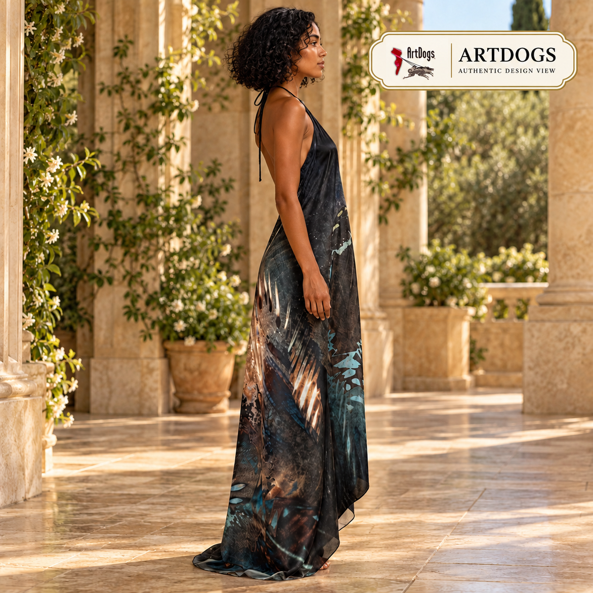 Peacock Feathers Halterneck backless dress — Authentic right