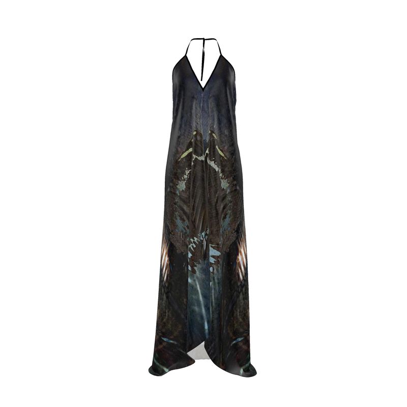 Peacock Feathers Halterneck backless dress