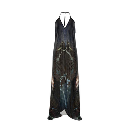 Peacock Feathers Halterneck backless dress