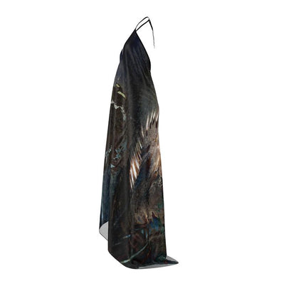 Peacock Feathers Halterneck backless dress