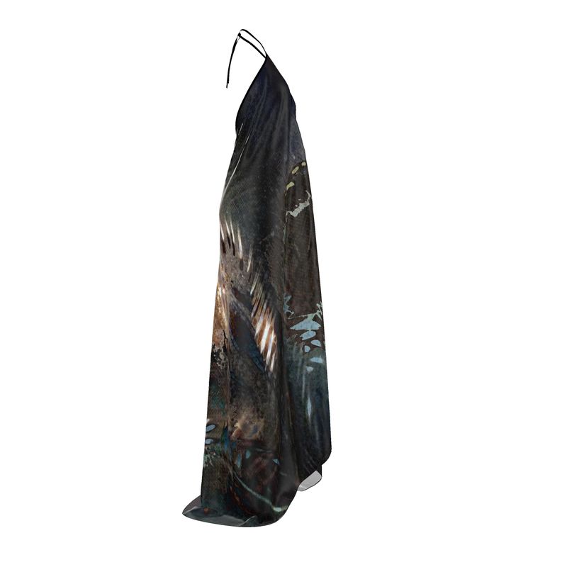 Peacock Feathers Halterneck backless dress