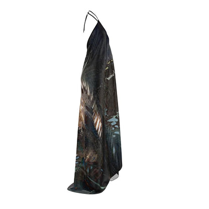 Peacock Feathers Halterneck backless dress