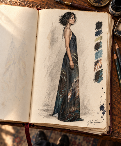 Peacock Feathers Halterneck backless dress — Handbook left