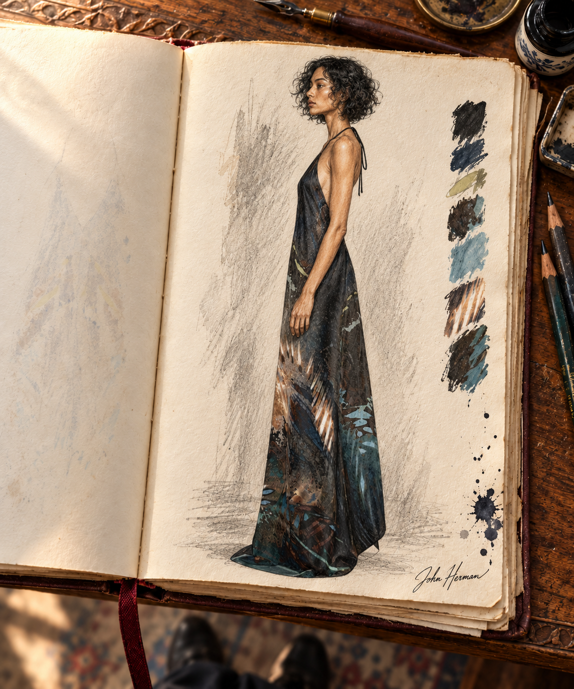 Peacock Feathers Halterneck backless dress — Handbook right