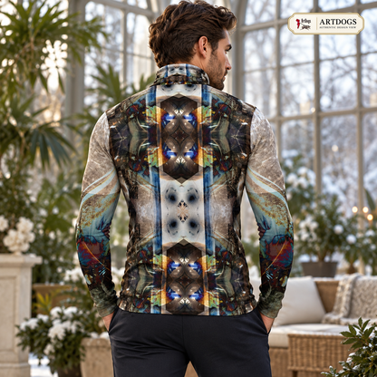 Peacock Feathers men's slim fit roll neck — Authentic Design View full back