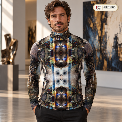 Peacock Feathers men's slim fit roll neck — Authentic Design View front