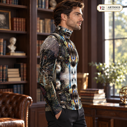 Peacock Feathers men's slim fit roll neck — Authentic Design View right profile