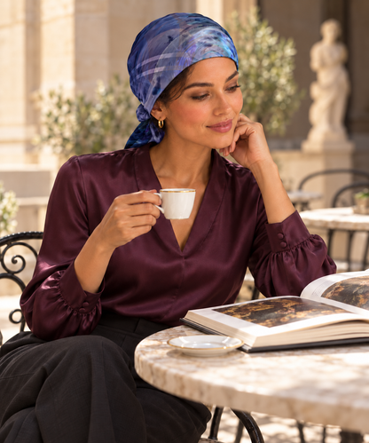 Rainbow Daze Lower long scarf — fashion photograph — cafe head wrap