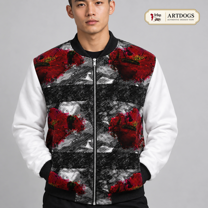 Rose of Pain and Joy 2 Men's Bomber Jacket — Authentic Design View worn close-up