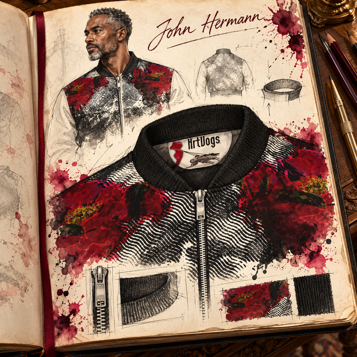 Rose of Pain and Joy 2 Men's Bomber Jacket — Handbook collar and zipper detail
