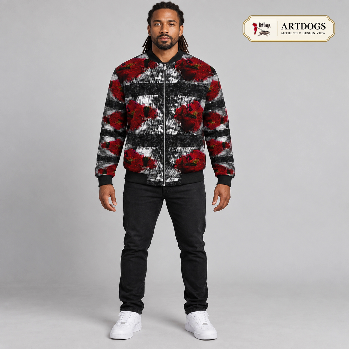 Rose of Pain and Joy Men's Bomber Jacket — Authentic Design View front