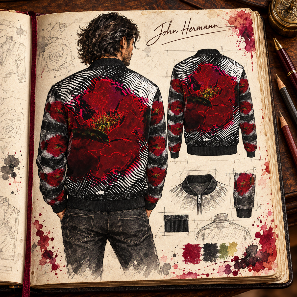 Rose of Pain and Joy Men's Bomber Jacket — Handbook back view