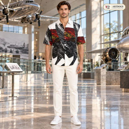 Authentic front view of Spirit of Flight 1 men's silk shirt