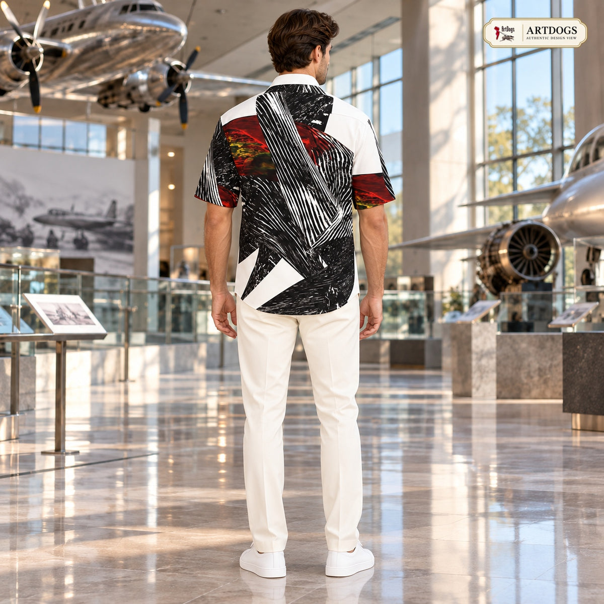 Authentic back view of Spirit of Flight 1 men's silk shirt