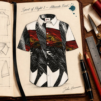 Handbook alternate front view of Spirit of Flight 1 men's silk shirt