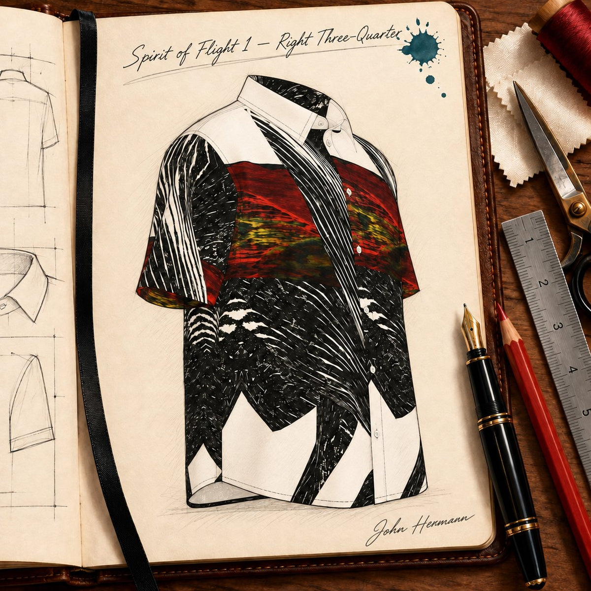 Handbook right angle view of Spirit of Flight 1 men's silk shirt