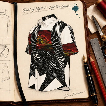 Handbook left angle view of Spirit of Flight 1 men's silk shirt