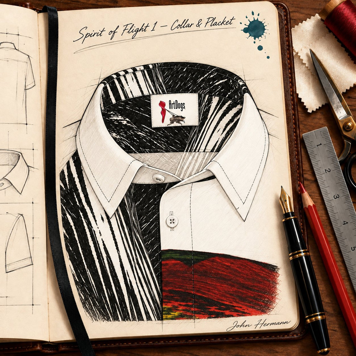 Handbook collar and placket detail of Spirit of Flight 1 shirt