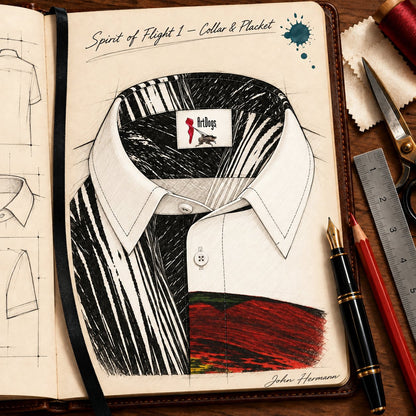 Handbook collar and placket detail of Spirit of Flight 1 shirt