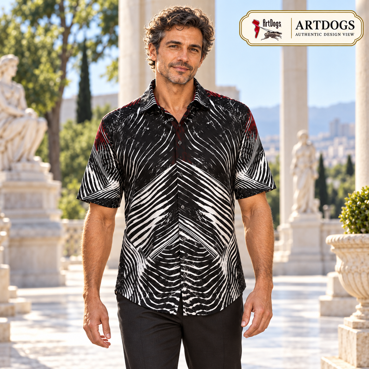 Spirit of Flight 2 mens short sleeve shirt — Authentic Design View — Front; original artwork by John Robert Hermann.