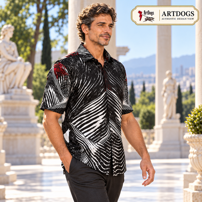 Spirit of Flight 2 mens short sleeve shirt — Authentic Design View — Three-quarter side 1; original artwork by John Robert Hermann.