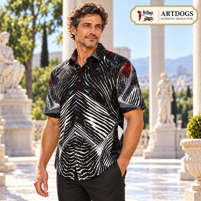 Spirit of Flight 2 mens short sleeve shirt — Authentic Design View — Three-quarter side 2; original artwork by John Robert Hermann.
