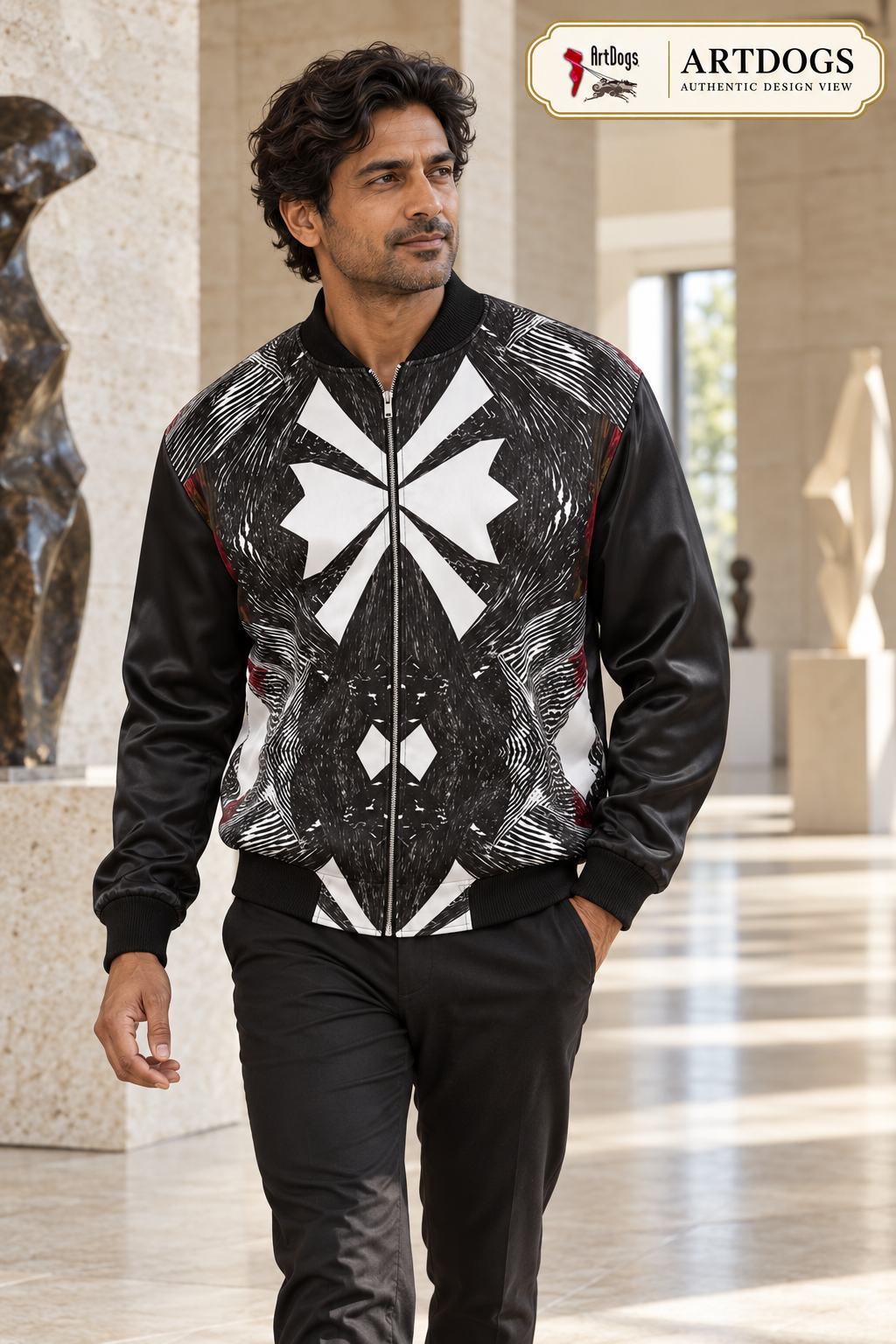 Spirit of Flight 3 Men's Reversible Silk Bomber Jacket — Authentic Design View side A front