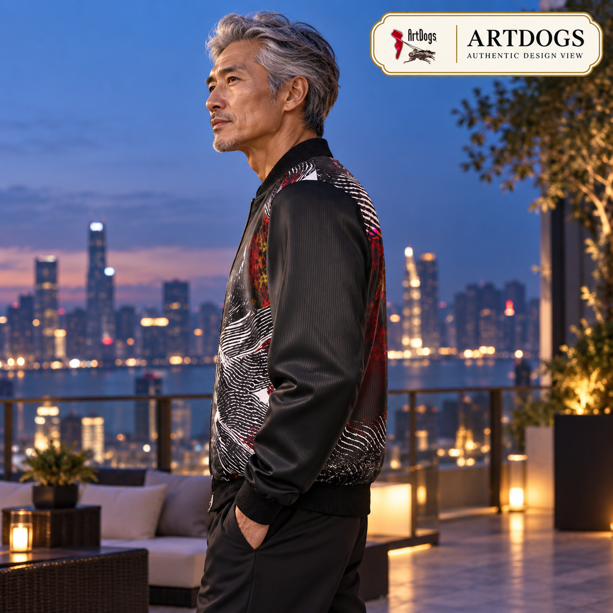Spirit of Flight 3 Men's Reversible Silk Bomber Jacket — Authentic Design View side A left
