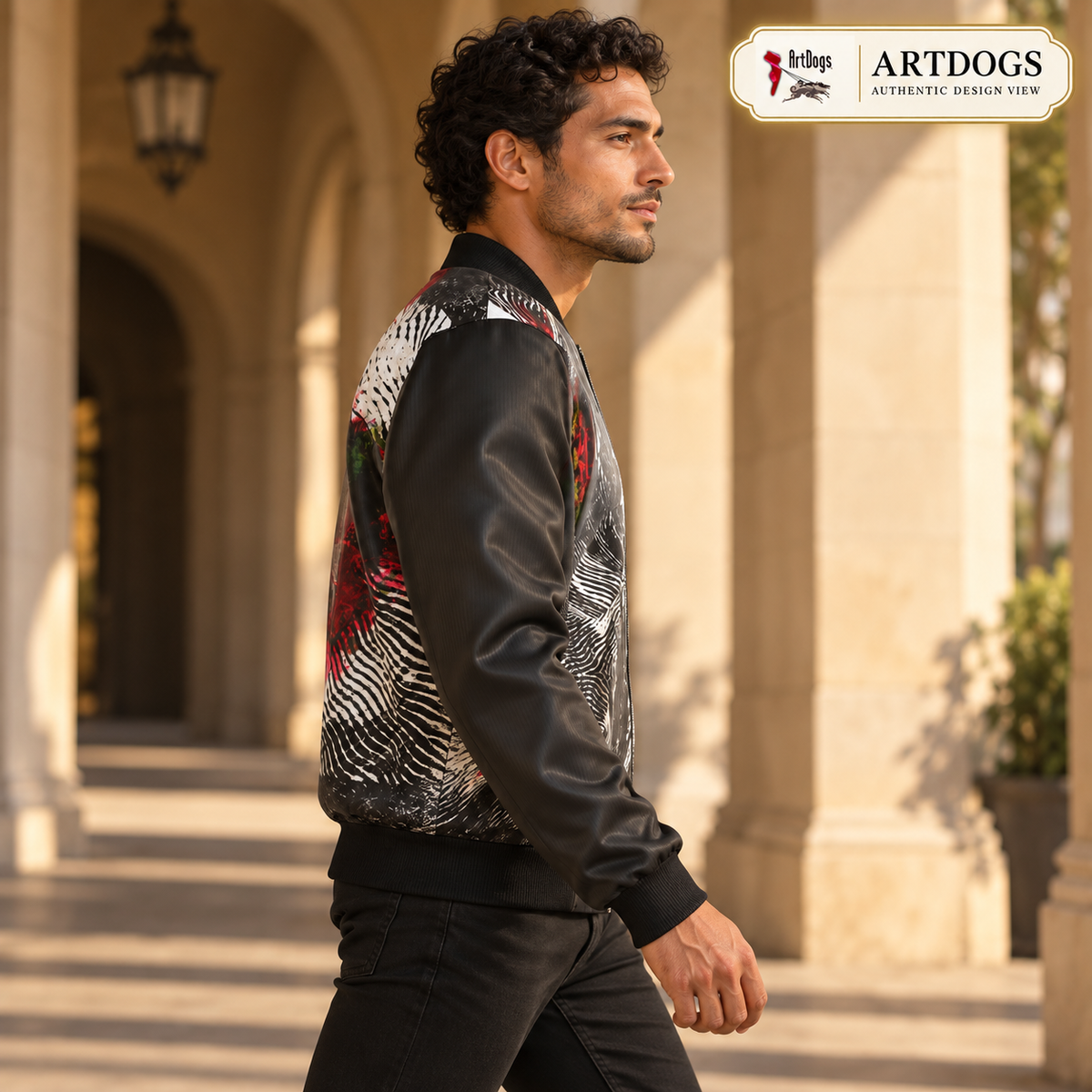 Spirit of Flight 3 Men's Reversible Silk Bomber Jacket — Authentic Design View side A right