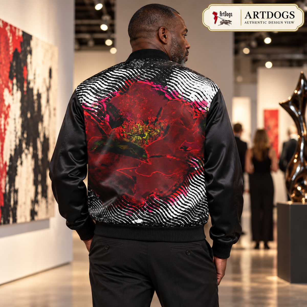Spirit of Flight 3 Men's Reversible Silk Bomber Jacket — Authentic Design View side A back